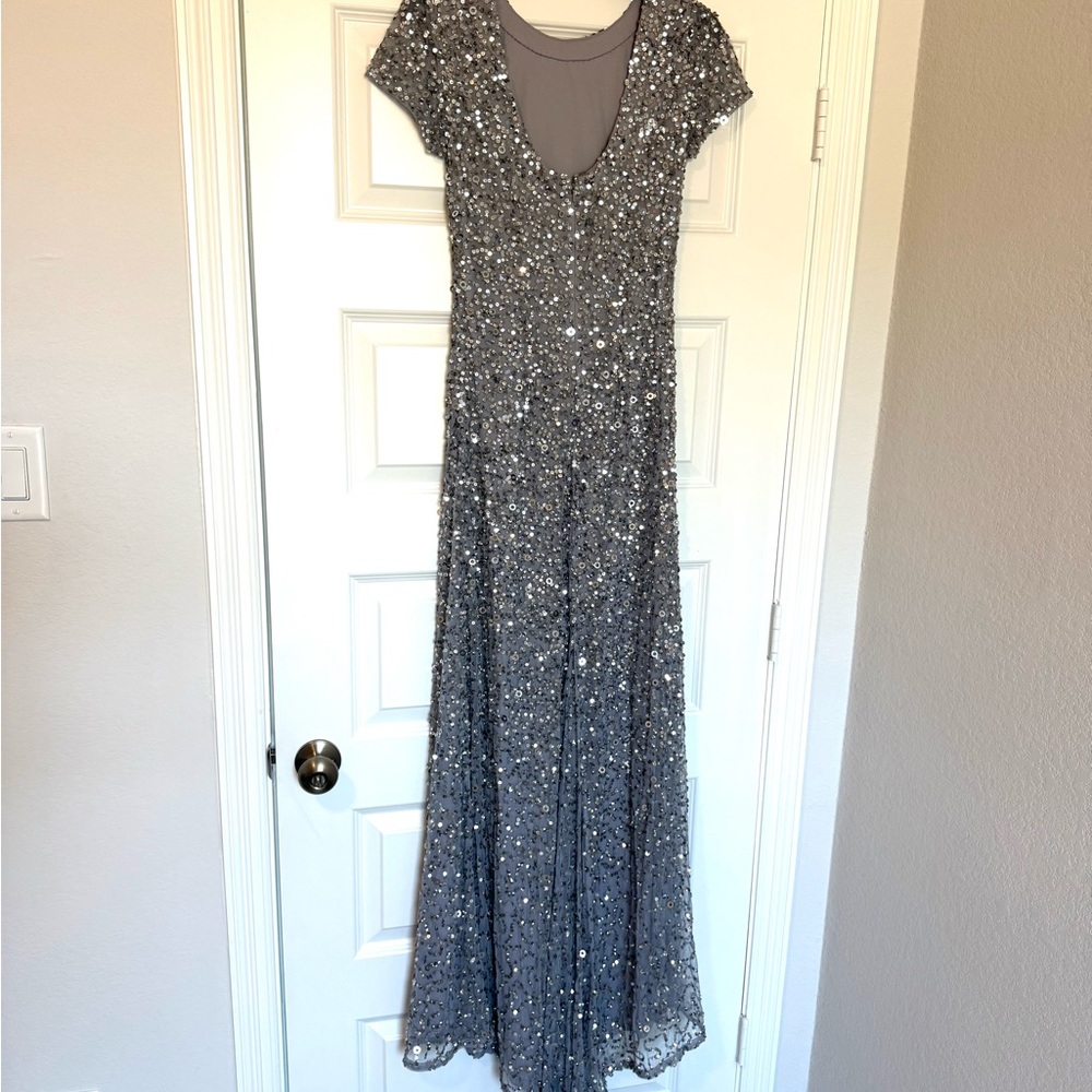 Adrianna Papell Silver Sequin Prom or Bridesmaids Dress